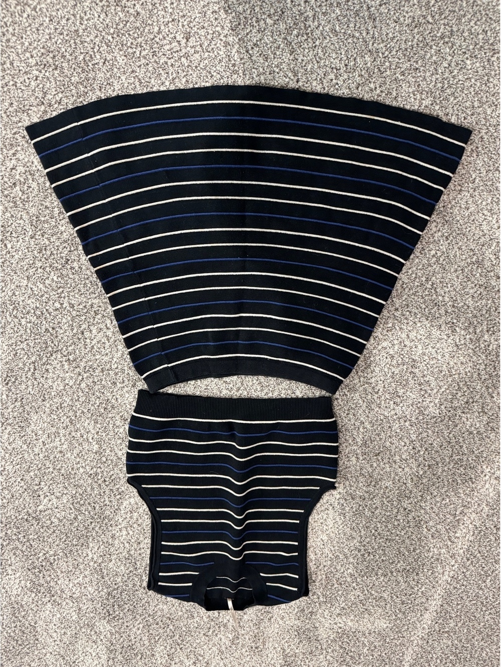Free People Striped Knit 2 Piece Set Crop Top Midi Skirt Blue Black Gray